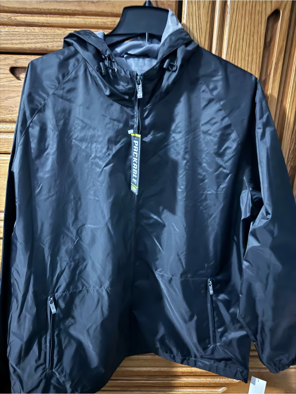 Weatherproof Black Packable Hooded Windbreaker